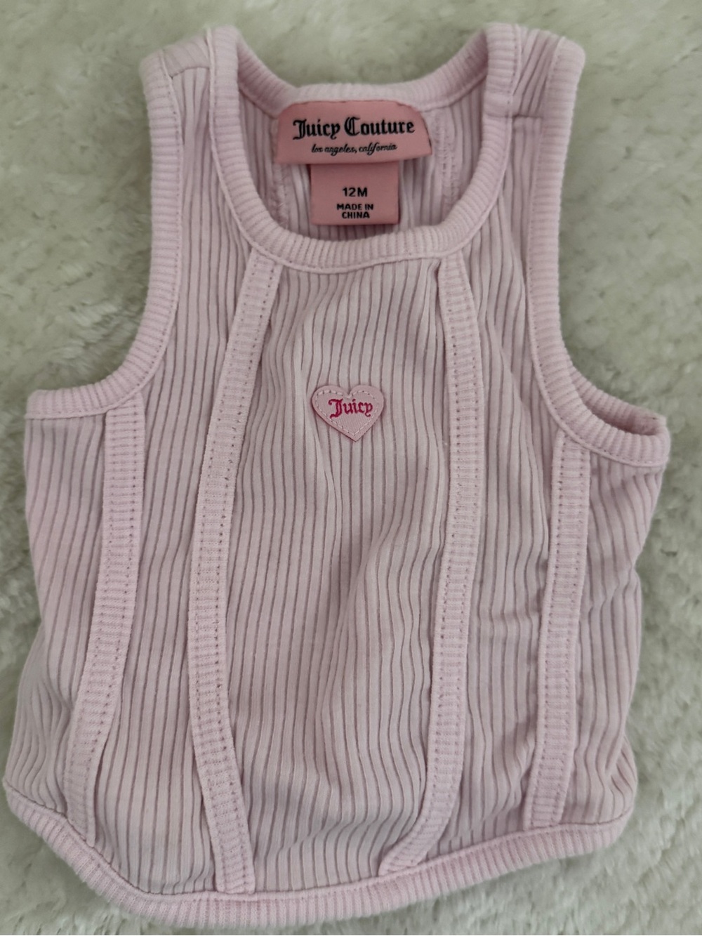 Juicy Couture Light Pink Ribbed Tank Top with Heart Patch Y2K